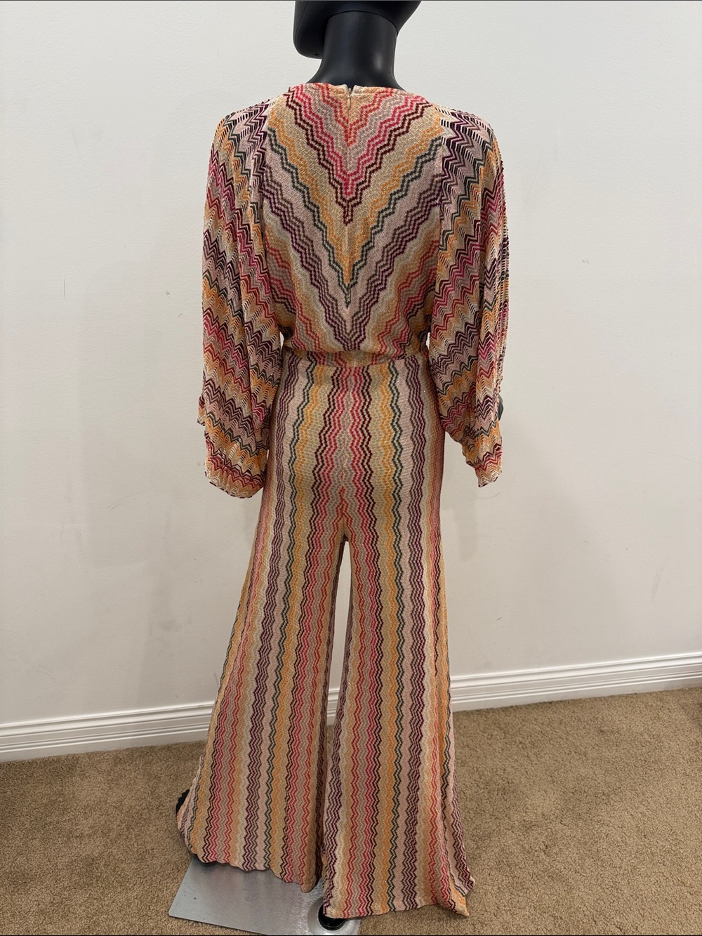 MISSONI Metallic Zigzag Knit Jumpsuit Palazzo Wide Leg Kimono Sleeves IT 40 New - Picture 10 of 15